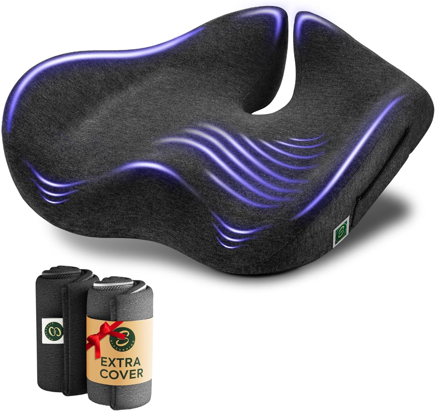 SitCushion Ergonomic Seat Cushion for Sciatica & Tailbone Pain Relief – Extra Large Memory Foam Office Chair Cushion for Long Sitting, Orthopedic Coccyx Cushion for Desk Chair, Car & Wheelchair(Black)