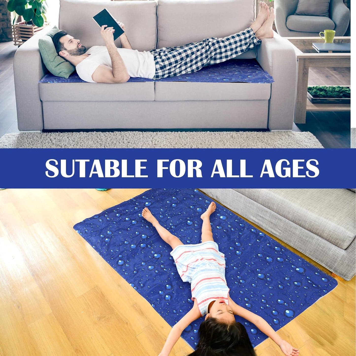 Drydiet Cooling Pad Mat for Bed Cooling Mattress Pad Gel for Sleep, Summer Hot Flashes, Adult, Pets, No Water or Electricity Required(Plain,48 x 28 Inch,Light Blue)