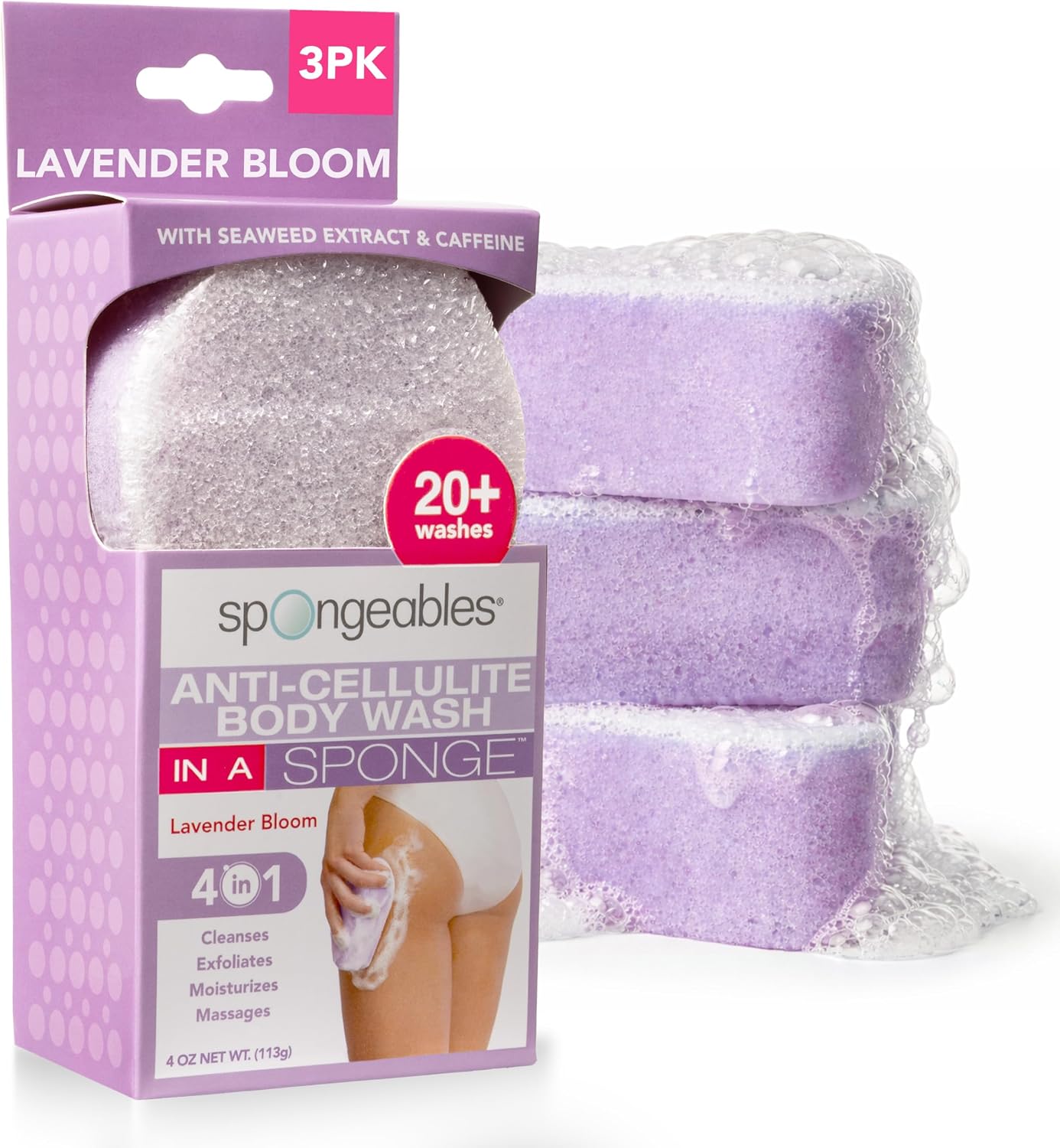 Spongeables Anti Cellulite Body Wash in a 20+ Wash Sponge, Citrus, 3 Count