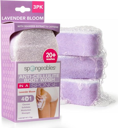 Spongeables Anti Cellulite Body Wash in a 20+ Wash Sponge, Citrus, 3 Count