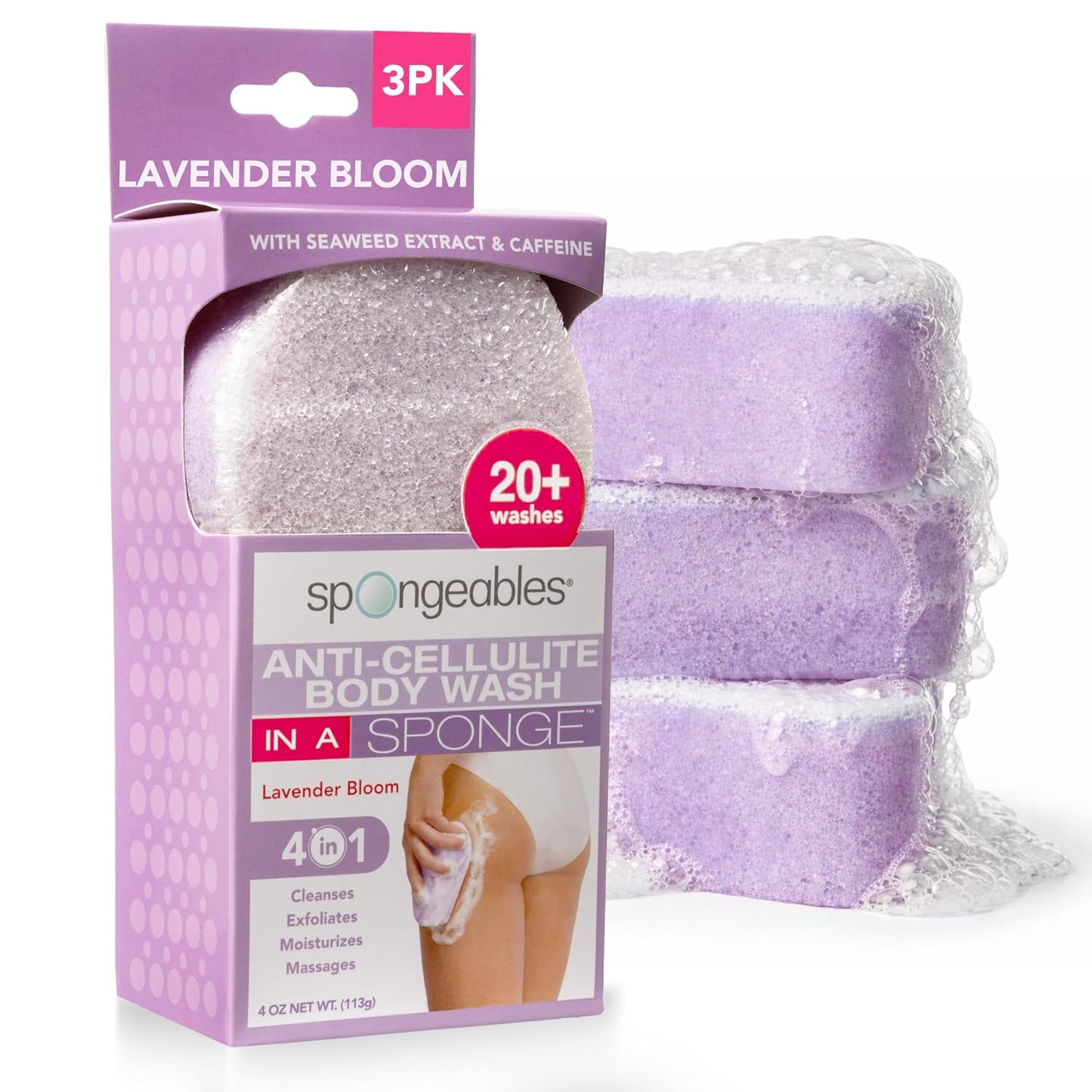 Spongeables Anti-Cellulite Body Wash in a Sponge, Moisturizer and Exfoliator, 20+ Washes