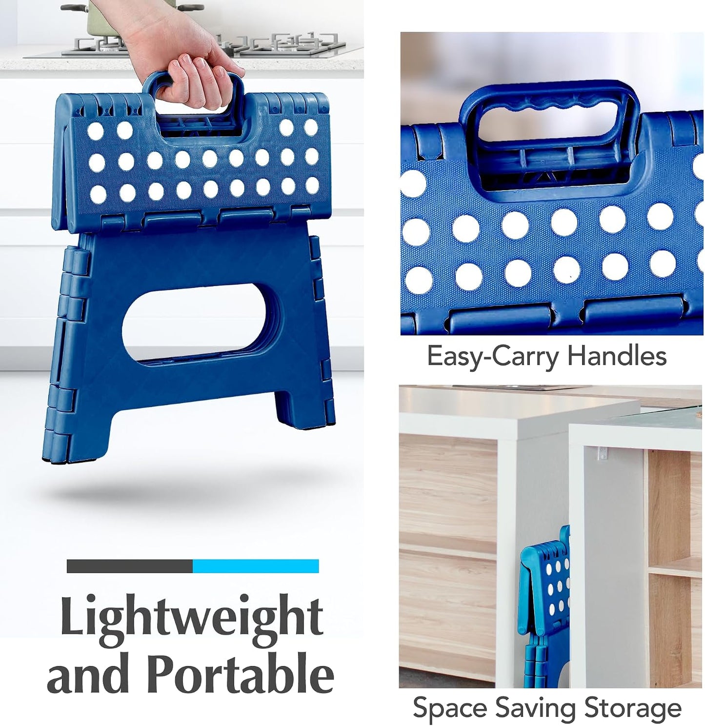 Handy Laundry Folding Step Stool - Sturdy Enough Collapsible Stool to Support Adults - Opens Easy with One Flip - Great for Kitchen, Bathroom or Bedroom (Black - 9 Inch)