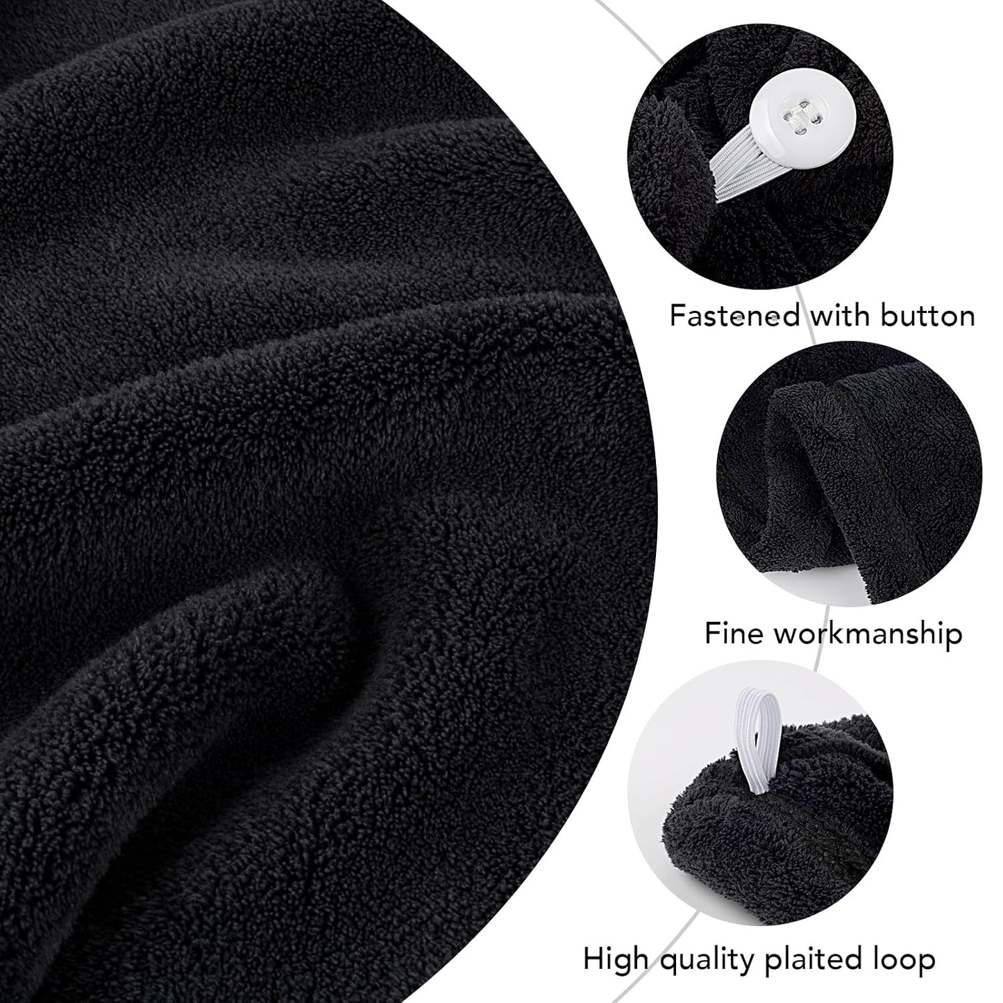 SINLAND Microfiber Hair Drying Cap Hair Towel Turban Twist for Women Fast Drying Towels Head Turban Absorbent Soft Lightweight 3 Pack Black