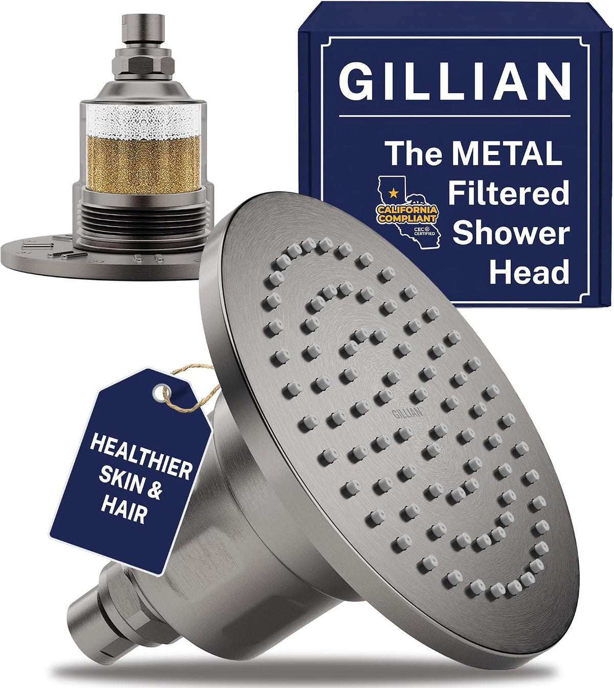 Gillian Metal Filtered Shower Head High Pressure, KDF-55 Removes Chlorine