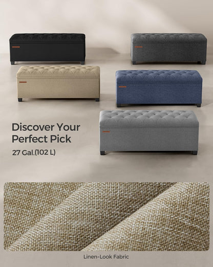 SONGMICS Storage Ottoman Bench, Foot Rest with Legs, 15.7 x 43.3 x 15.7 Inches, End of Bed Bench, Storage Chest, Load up to 660 lb, for Living Room, Bedroom, Entryway, Dark Gray ULSF088G01