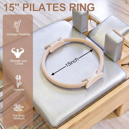 Pilates Ring 15 Inch Magic Circle Ring, Dual Padded Handles Pilates Exercise Circle, Adjustable Yoga Ring