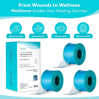 MedVance Silicone Tape Medical, Perforated Surgical Tape Sensitive Skin, Waterproof Tape for Skin, Medical Tape for Wound Care, Eyelash Tape, Gentle Skin Tape, 1" Width (1 Pack, 180 Inches)