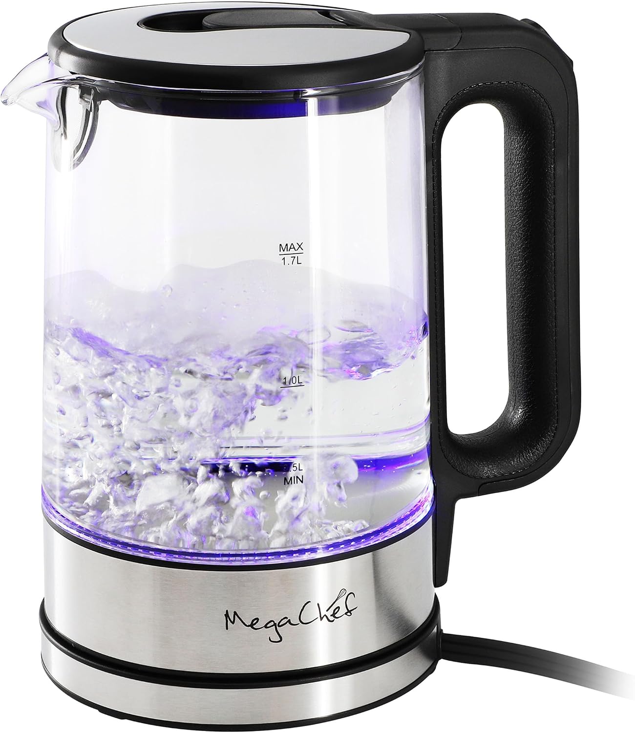 MegaChef Electric Watter Boiler/Tea Kettle (Glass, Silver, 1.8 Liter)