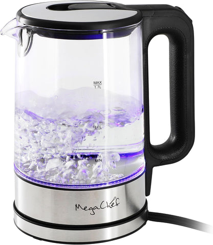 MegaChef Electric Watter Boiler/Tea Kettle (Glass, Silver, 1.8 Liter)