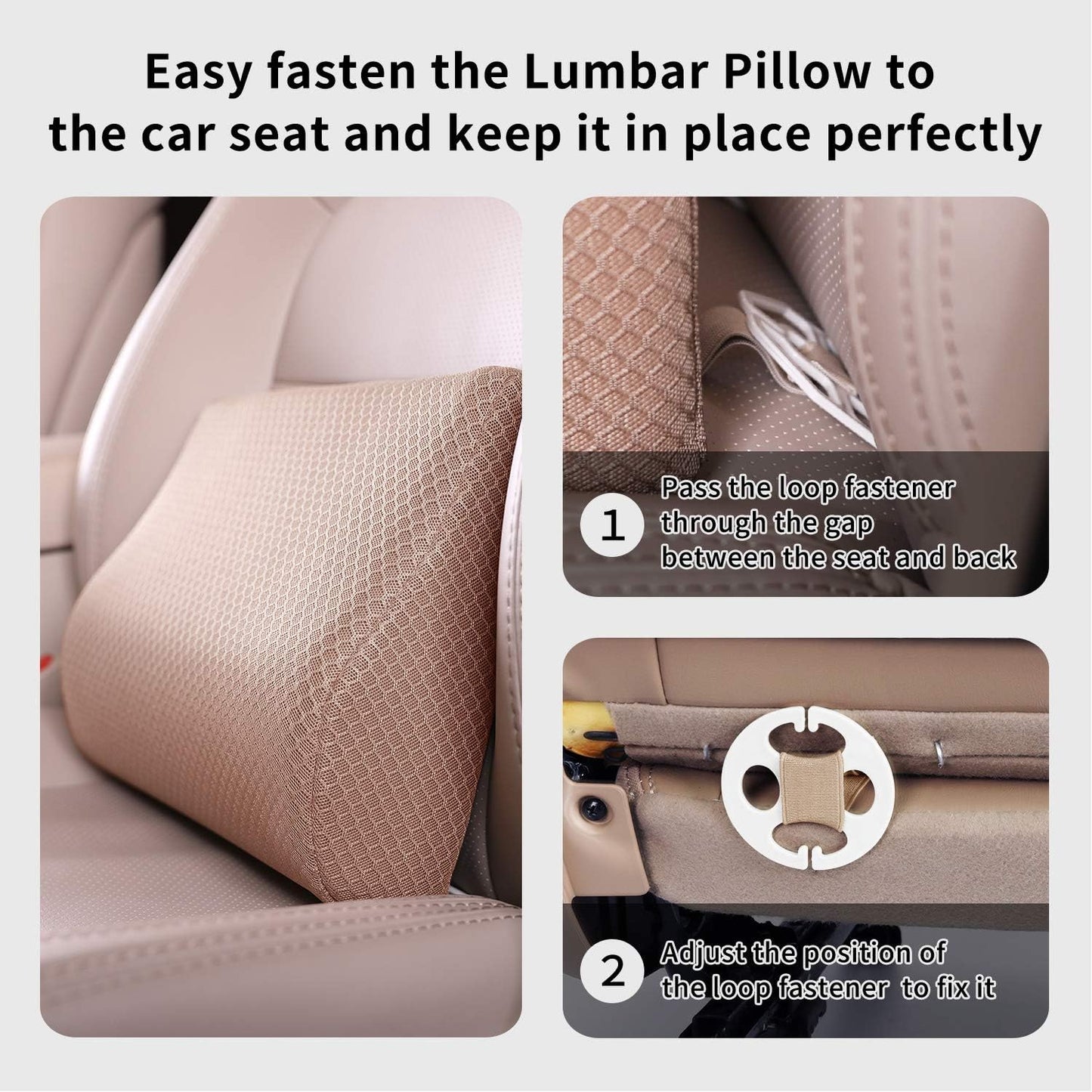 Memory Foam Lumbar Support Pillow for Car - Lower Back Support Cushion for Driving, Back Pain Relief for Car Seat, Office Chair, Wheelchair (Gray)