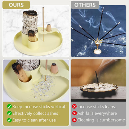 4 in 1 Incense Holder, Sage Burner Holder, Palo Santo Holder Burner, 5.47" Ash Catch Tray, Smudge Stick Holder with Handle for Incense Sticks Incense Cone, Yoga Meditation and Room Decor