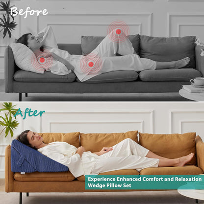 Bedluxe Wedge Pillow Headboard, 3PCS Orthopedic Bed Wedge Pillows Set for After Surgery, Adjustable Pillow Wedge for Acid Reflux&Back Pain Relief, Sleeping, Back Pillow for Bed Sitting Up, White/Grey