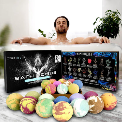 Bath Bombs for Men - Gift Set of 18 Square Shaped Handmade Natural Bath Bombs of 2.5 oz w/Essential Oils, Unique Manly Scents, for Boyfriend, Husband, Father - 18 Pack Square