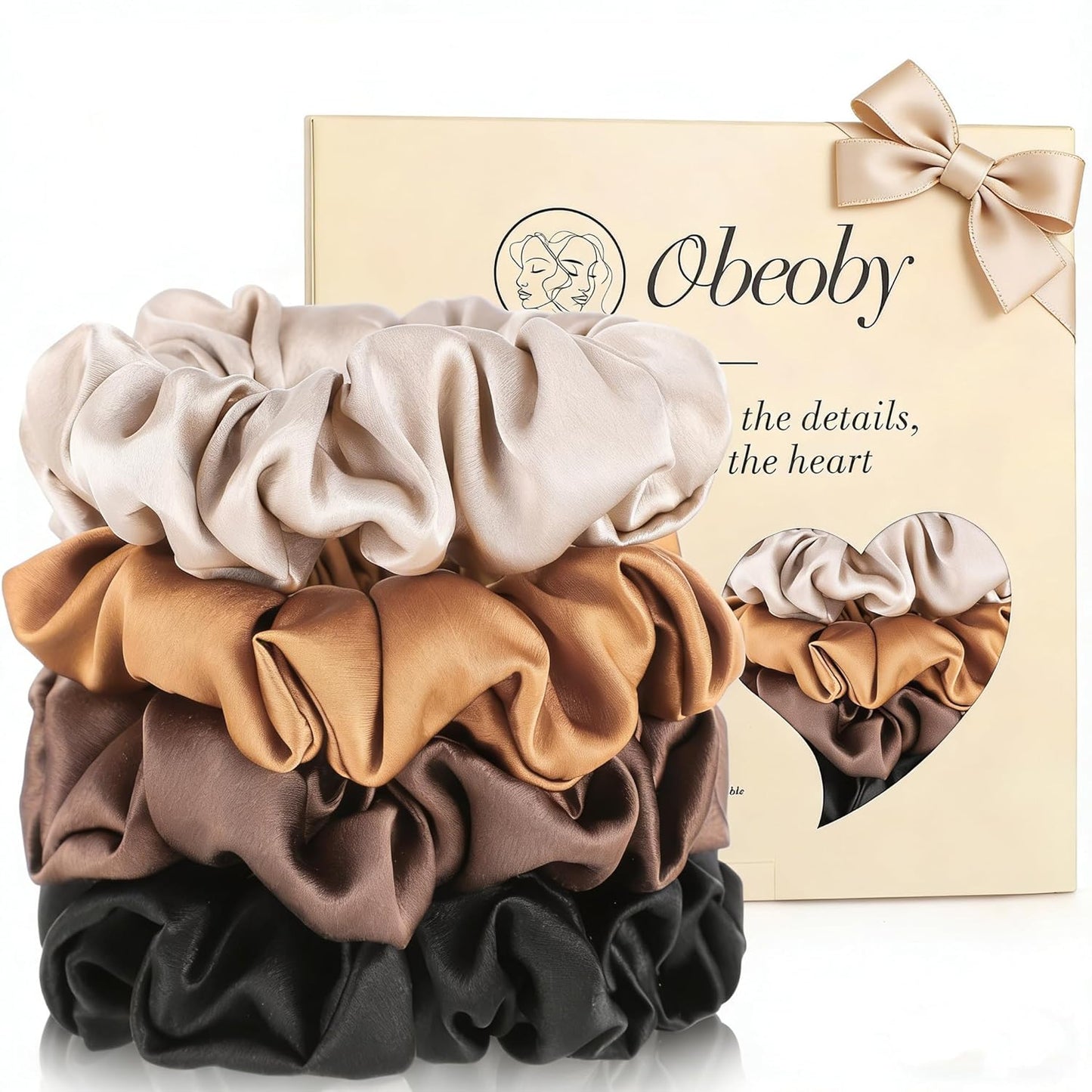 4 Pack 100% Mulberry Silk Scrunchies for Hair Sleep, No Damag Frizz Control Stylish Silk Hair Scrunchies Small Gifts for Women