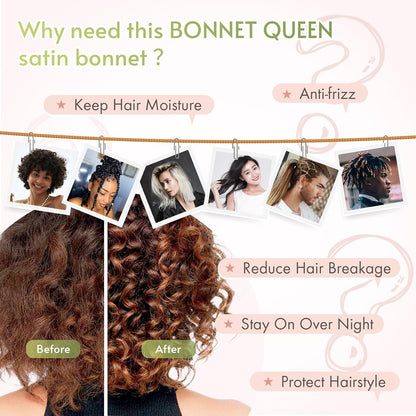 BONNET QUEEN Silk Bonnet for Sleeping for Women Satin Bonnet Night Cap for Curly Hair with Tie Band, Single Layer, Cream Pink