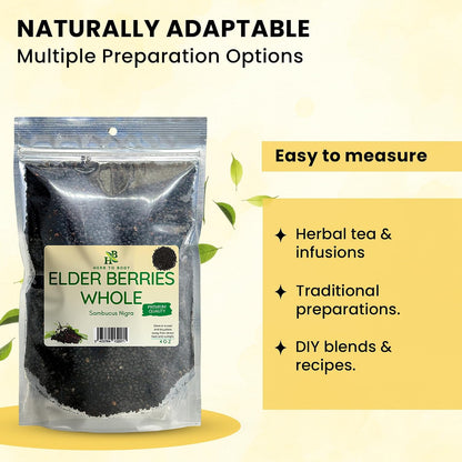 Herb To Body Organic Elderberry Dried Whole - 4oz Wildcrafted Sambucus Elderberry for Syrup, Teas, and Herbal Recipes