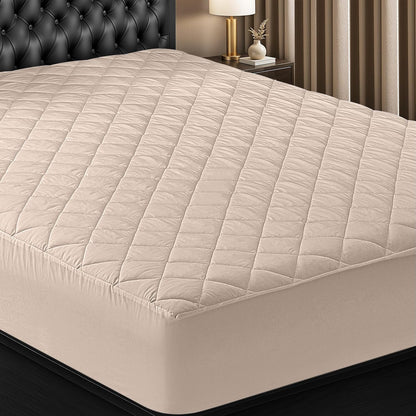 Quilted Fitted Mattress Pad, Queen Mattress Protector Topper with Deep Pocket Stretches up to 16 Inches, Machine Washable Mattress Cover by Utopia Bedding (White)