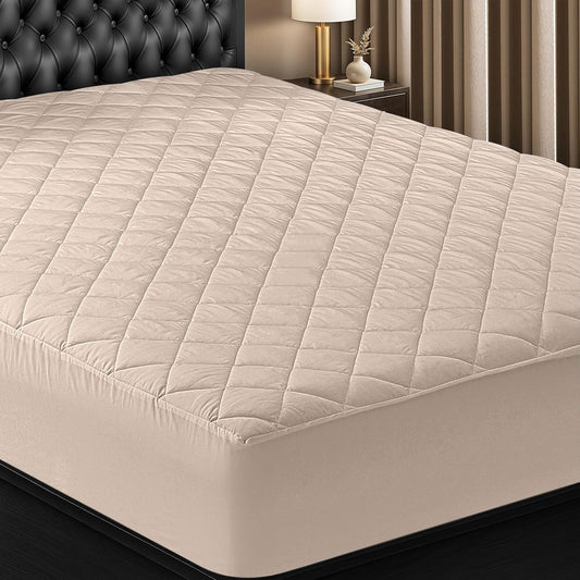 Quilted Fitted Mattress Pad, Queen Mattress Protector Topper with Deep Pocket Stretches up to 16 Inches, Machine Washable Mattress Cover by Utopia Bedding (White)