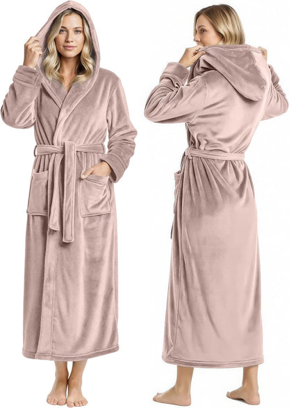 NY Threads Premium Womens Robe with Hood, Plush Fleece Long Bath Robe for Women, Fluffy Soft Women's Bathrobe