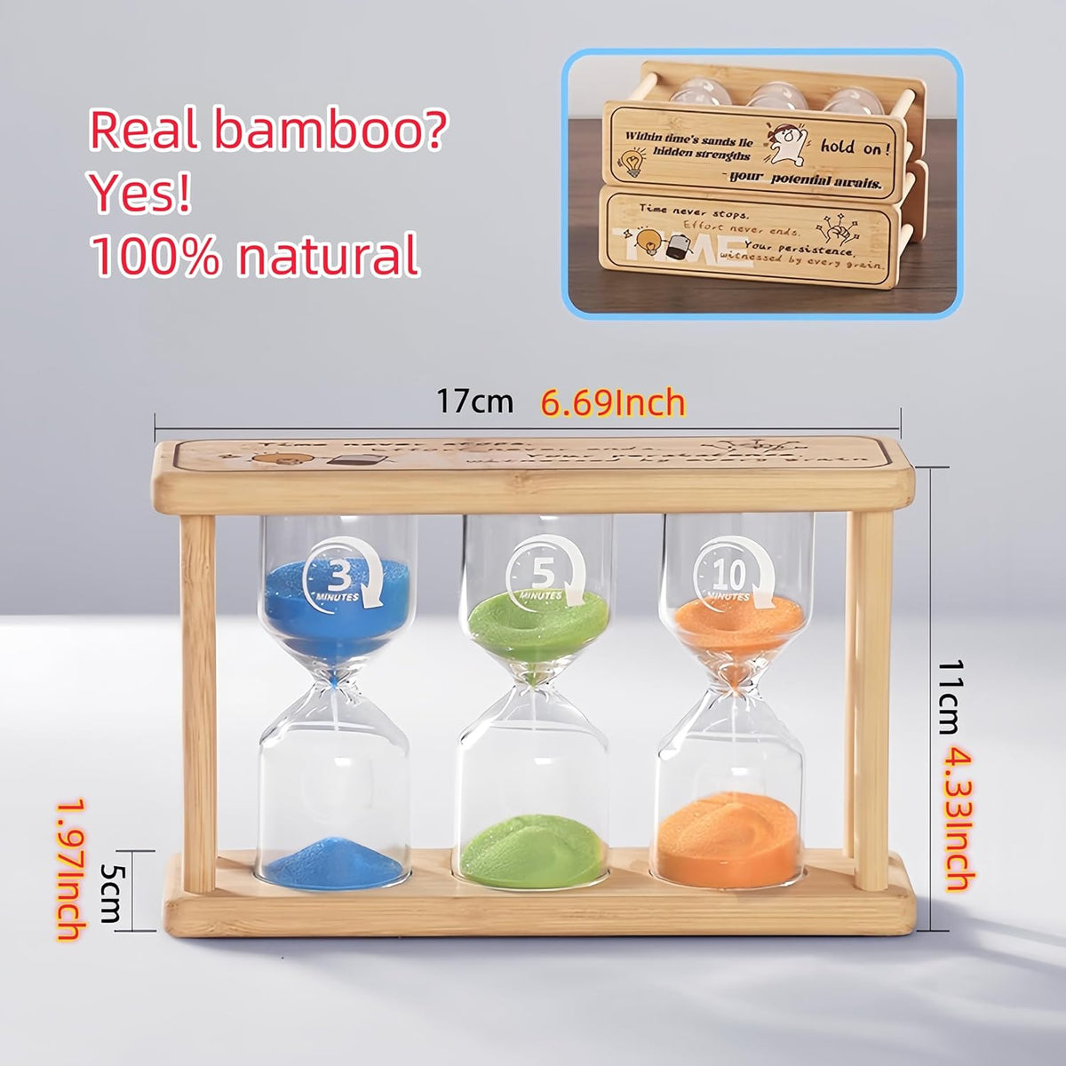 Mini Wooden Sand Timers,100% Bamboo Hourglass Sand Timers 1Min Sandglass Timer for Toothbrush Timer Games Classroom Home Office Cooking(Blue+1Min)