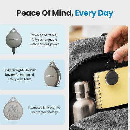 Pebblebee Clip 5 Bluetooth Tracker Tag for Keys & Bags, 130dB Siren