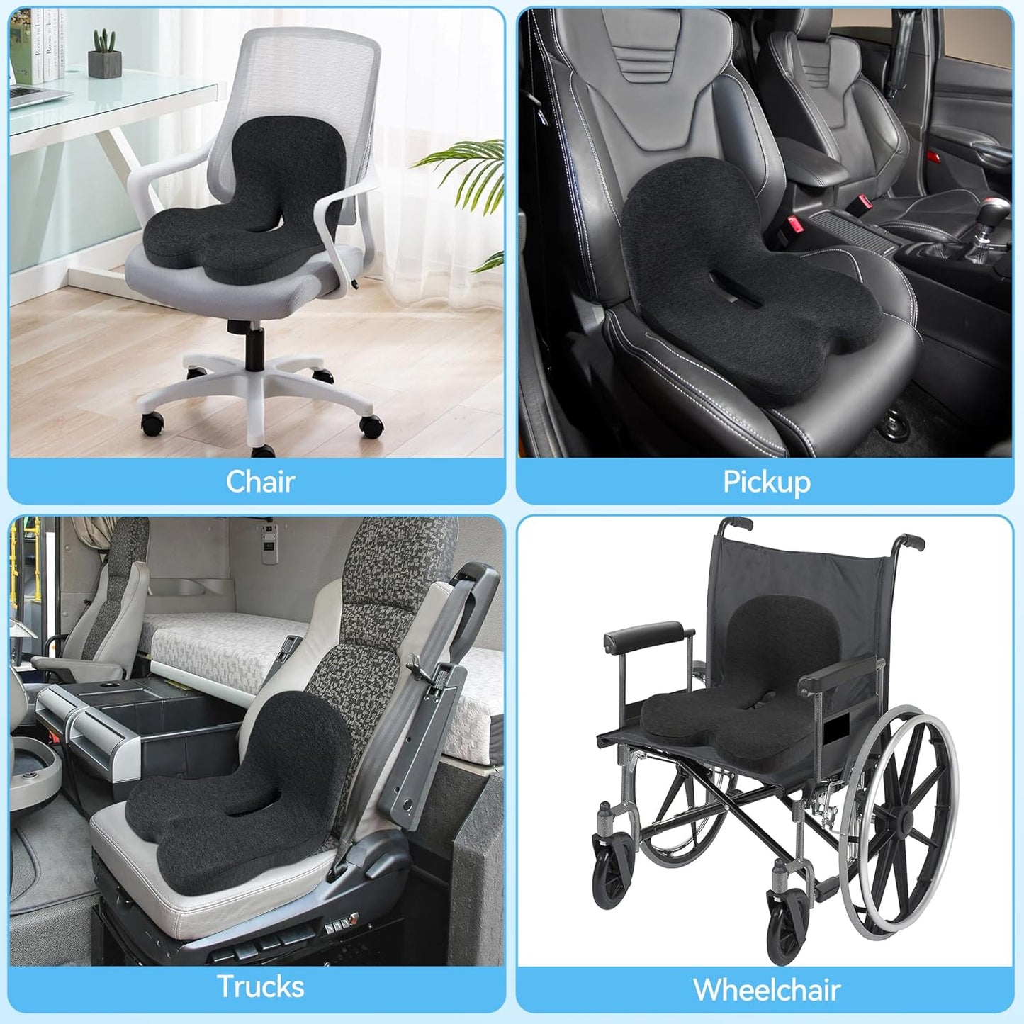 Truck Driver Seat Cushion, Memory Foam L-Shaped Ergonomic Cushion for Office Chairs, Comfort & Support for Long Sitting