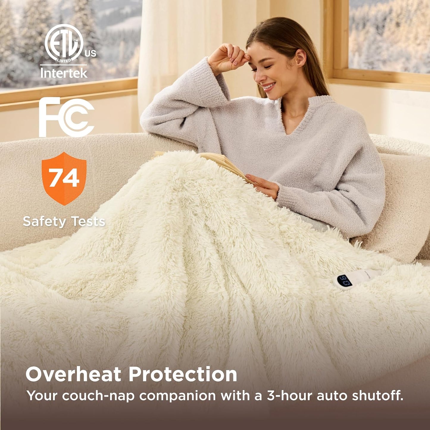 Bedsure Heated Blanket Throw Blanket with Preheat Function - Fast Heating Electric Blanket, Soft Flannel Throw with 6 Time Settings(Up to 10H), 6 Heating Settings, Gifts for Grandma (50"x60", Cream)