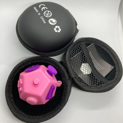 Small Fidget Toys Cube, Small Fidget Toy - 12 Sides Decompression Cube Anti Anxiety and Relief Stress Improve Focus Creative Unique Fidget Toy for Kids and Adults, with Carry Case(Black E1)