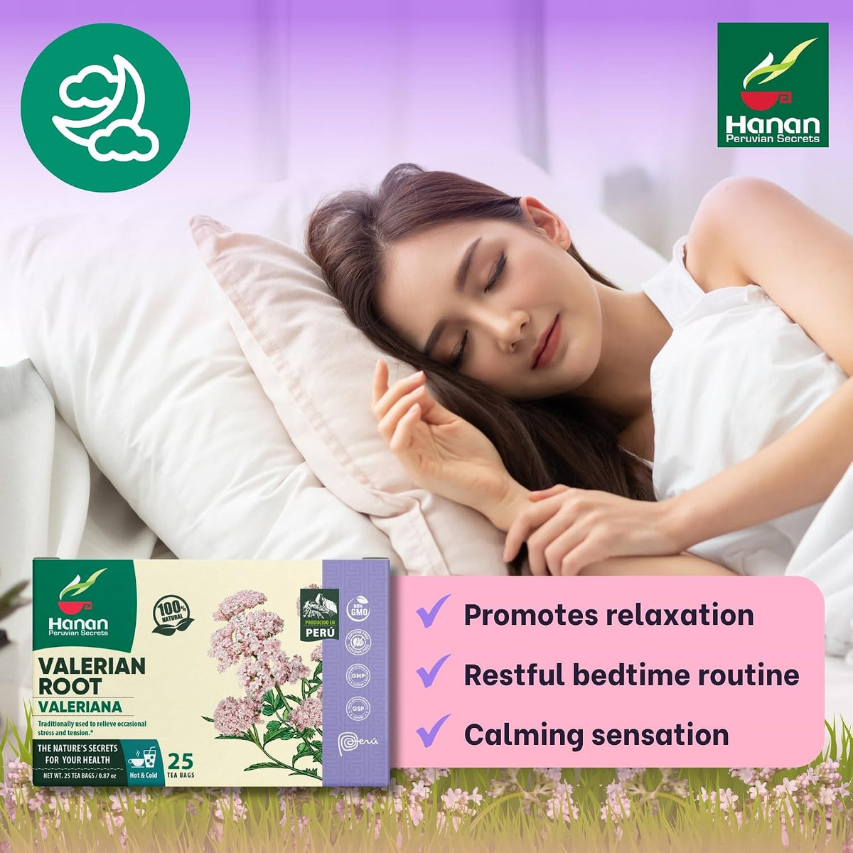 Hanan Valerian Root Tea (Valeriana) - 25 Herbal Tea Bags from Peru – Nature’s Calming Supplement for Relaxation Before Bed – 1000mg Valeerian Valerain per Filtered Teabag