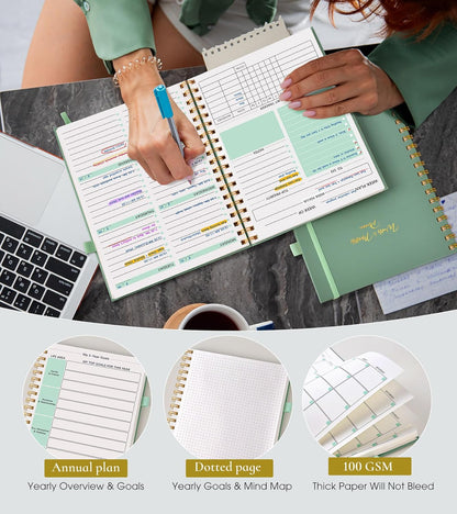 Undated Weekly and Monthly Planner, B5 Large Weekly To Do List Notebook with Goal & Habit Tracker Organizer, Hardcover Spiral Bound Blank Monthly Planner for Work School Home 7.4" x 9.64" Black