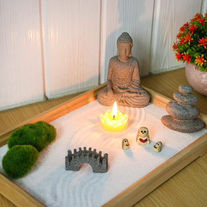 Meditation Zen Garden Accessories - Miniature Buddha Fairy Garden Kit Micro landscape Terrarium Kit DIY Japanese Mini Zen Garden Decor Chinese Potted Plant Culture Bonsai Decoration Bridge Pagoda