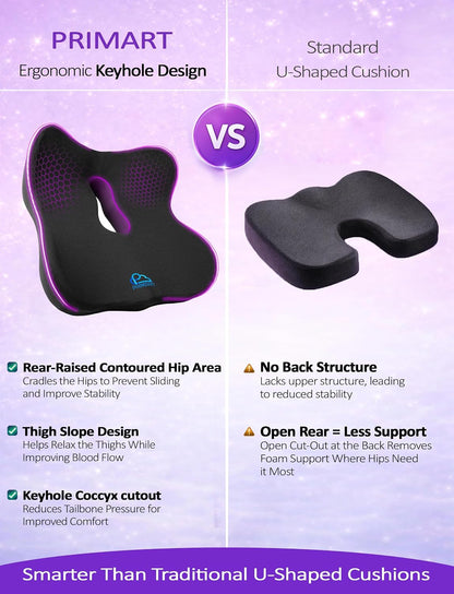 Memory Foam Seat Cushion for Pressure Relief, Ergonomic Office Chair Cushion for Coccyx, Sciatica & Tailbone Pain Relief, Hemorrhoid Donut Pillow, Cushion for Postpartum Pregnancy, After Surgery