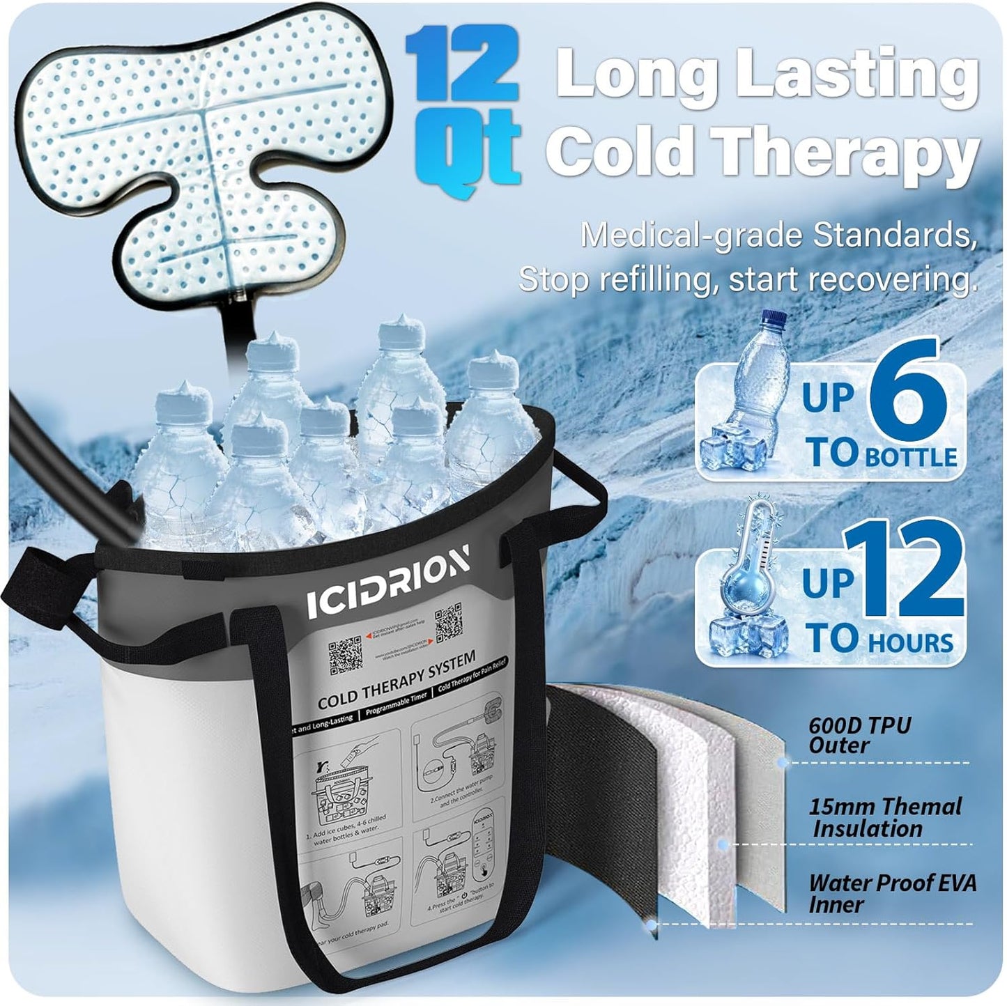 Cold Therapy Machine, Programmable Ice Machine for Shoulder After Surgery, Portable Shoulder Replacement Recovery System, Cryotherapy Pain Relief with Pad