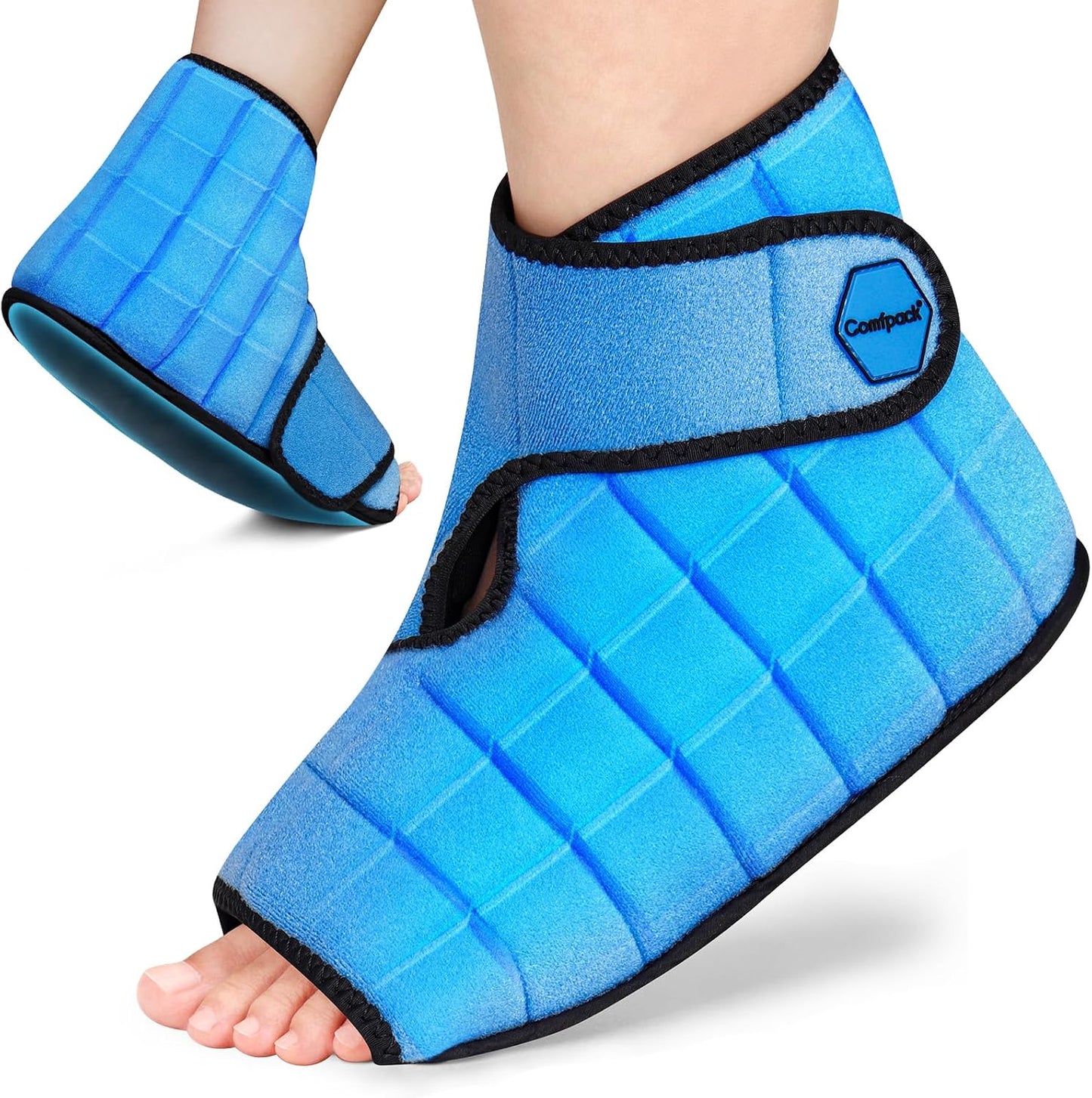 Comfpack Ankle Ice Pack Wrap, 2 Hours Long Lasting Cold Therapy for Swelling, Sprained Ankle, Achilles Tendonitis, Plantar Fasciitis Relief, Heel Pain, Reusable Ice Wrap for Surgery Recovery