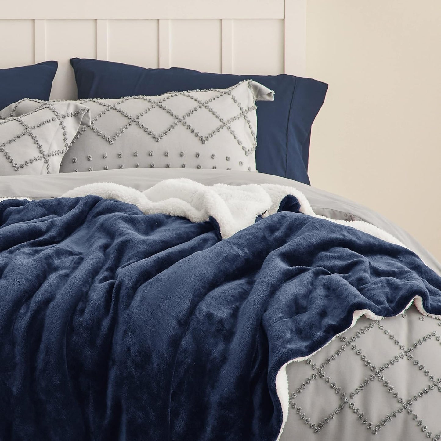 Bedsure GentleSoft Sherpa Fleece Throw Blanket for Couch, Non-Heated, Thick & Warm Cozy Blanket for Winter, Soft Fuzzy Plush Throw Gifts for Women and Men, Grey, 50x60 Inches