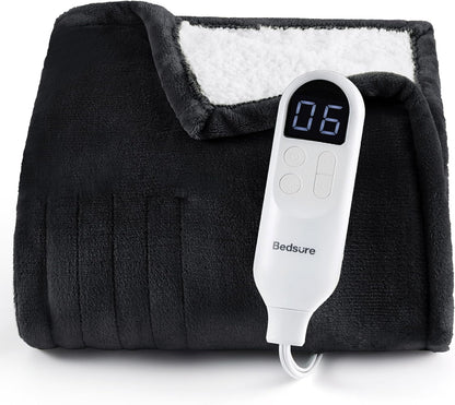 Bedsure Heated Blanket Throw Blanket with Preheat Function - Fast Heating Electric Blanket, Soft Flannel Throw with 6 Time Settings(Up to 10H), 6 Heating Settings, Gifts for Grandma (50"x60", Cream)
