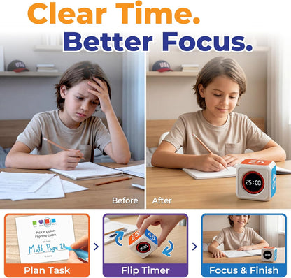 Visual Timer for Kids & Adults – Pomodoro Timer Cube with 5/10/25/45 Min Presets, Custom Visual Countdown & Count Up, Digital Classroom Timer for ADHD, Focus, Study, Work, Rechargeable