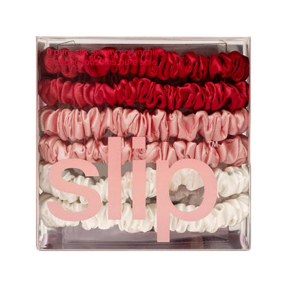 Slip Silk Hair Ties — Skinny Silk Black Scrunchies, No Damage, No Crease, Anti-Breakage |100% Mulberry Silk | All Hair Types | Made with Proprietary Slipsilk™ | Set of 4