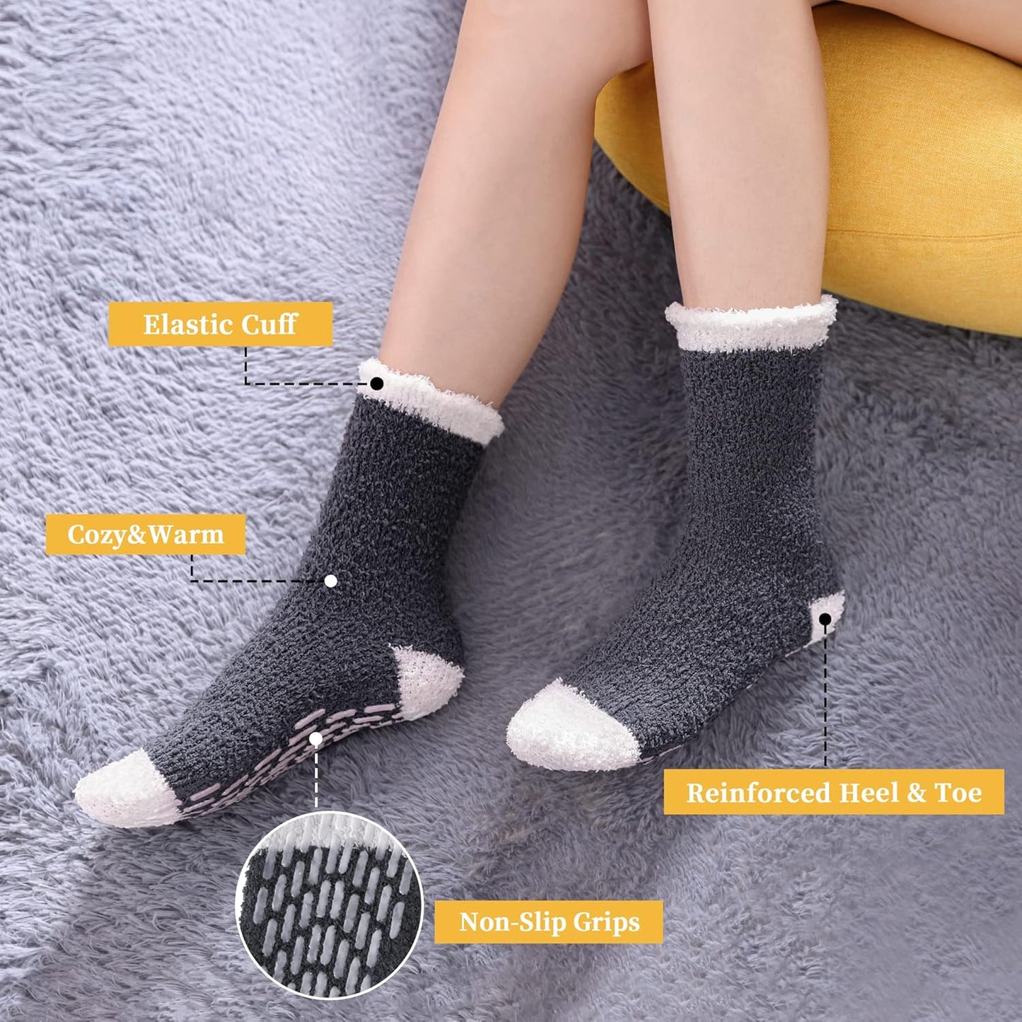 FNOVCO Non Slip Socks for Women Winter Warm Cozy Fuzzy Slipper Socks Soft Fluffy Hospital Socks with Grips