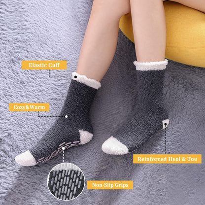 FNOVCO Non Slip Socks for Women Winter Warm Cozy Fuzzy Slipper Socks Soft Fluffy Hospital Socks with Grips