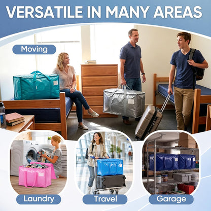 TICONN Extra Large Moving Bags Heavy Duty with Zippers & Carrying Handles, Durable Storage Bags Moving Boxes for Closet Organizers and Storage (Blue)