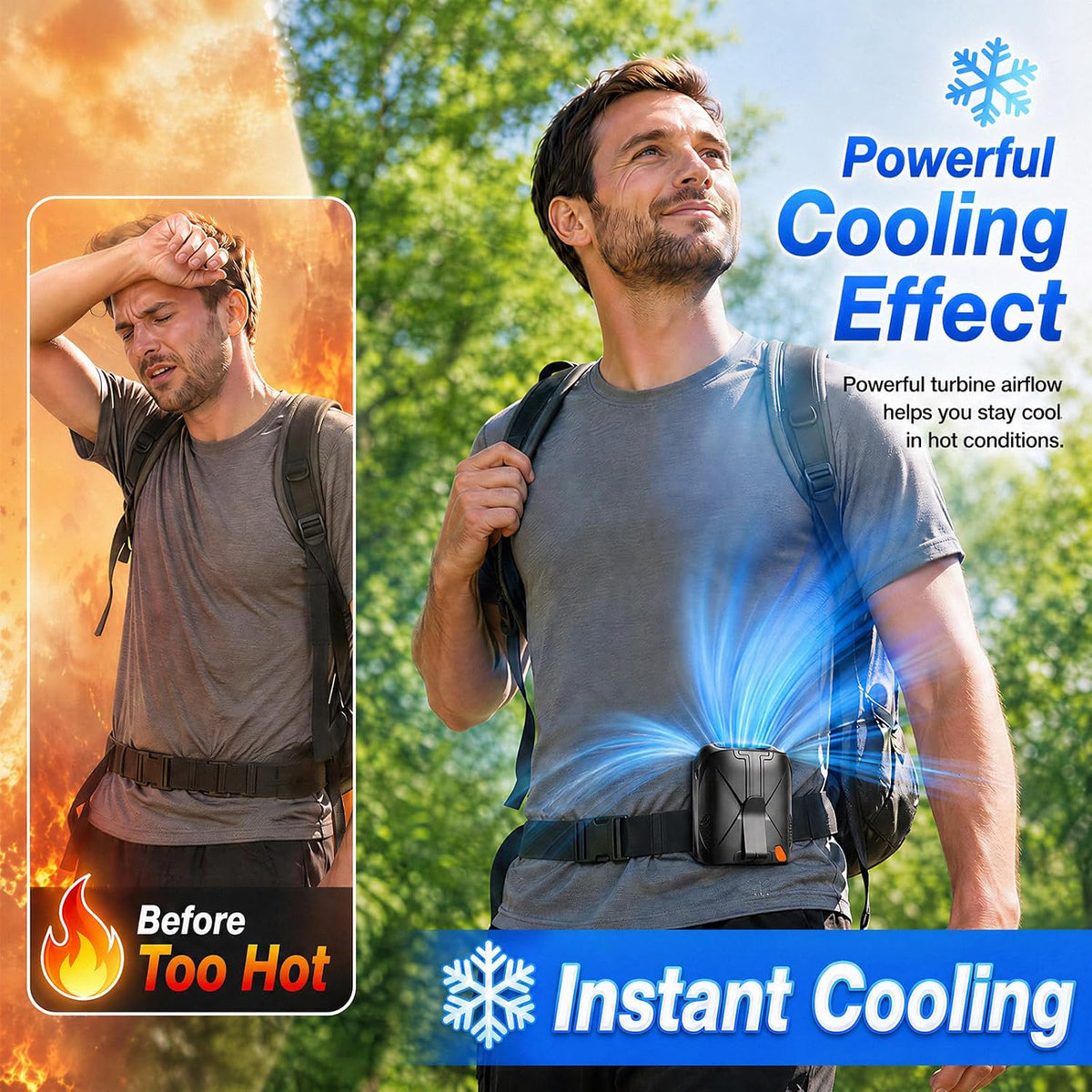 JUANANIUG Hands-Free Wearable Clip-On, Neck & Waist Fan – 6-Speed 16,000RPM Turbo Brushless Motor, 6,000mAh Battery up to 35H, Portable for Travel, Outdoor, Camping, Commuting & Office