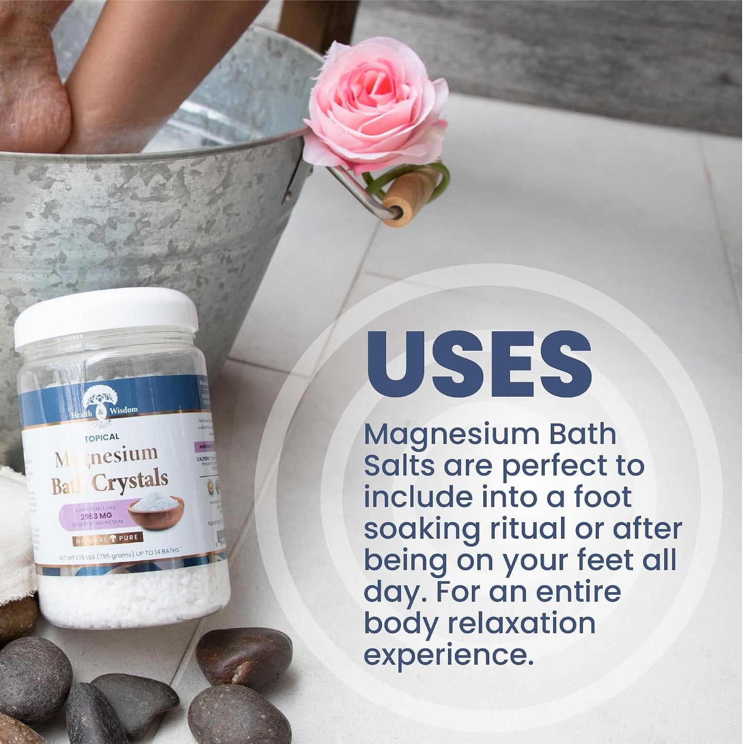 Health and Wisdom Magnesium Bath Crystals - Bath Salts with High Concentration & Enhanced Absorption for Muscle & Joint Relief - Dead Sea Sourced - Unscented - 5.5 lb Bag - Up to 45 Uses