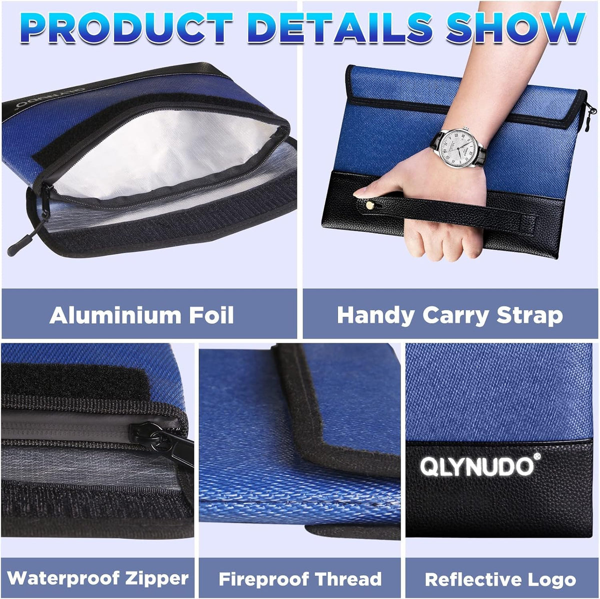 Fireproof Money Bag 2 Pack, Waterproof Document Pouch for Cash & Passport