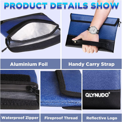 Fireproof Money Bag 2 Pack, Waterproof Document Pouch for Cash & Passport