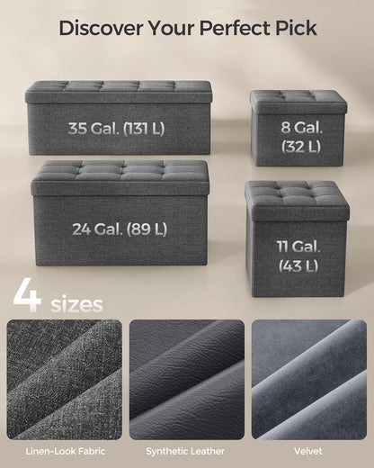 SONGMICS Mazie Collection - Small Folding Storage Ottoman, Foot Rest Stool, 12.2 x 16.1 x 12.2 Inches, 286 lb Load Capacity, for Living Room, Bedroom, Home Office, Dorm, Dark Gray ULSF102G01