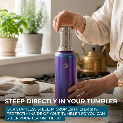 22 oz Ceramic Lined Tea Infuser Travel Tumbler, Micro-Mesh Stainless Steel Infuser, Pure Taste Ceramic Interior, Triple Insulated 12hr Hot Cold, Dual Sip & Straw Lid, Scratch-Resistant