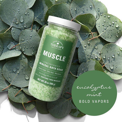 Village Naturals Therapy, Muscle Concentrated Mineral Bath Soak, Eucalyptus Mint Scent, 20 oz, Pack of 4
