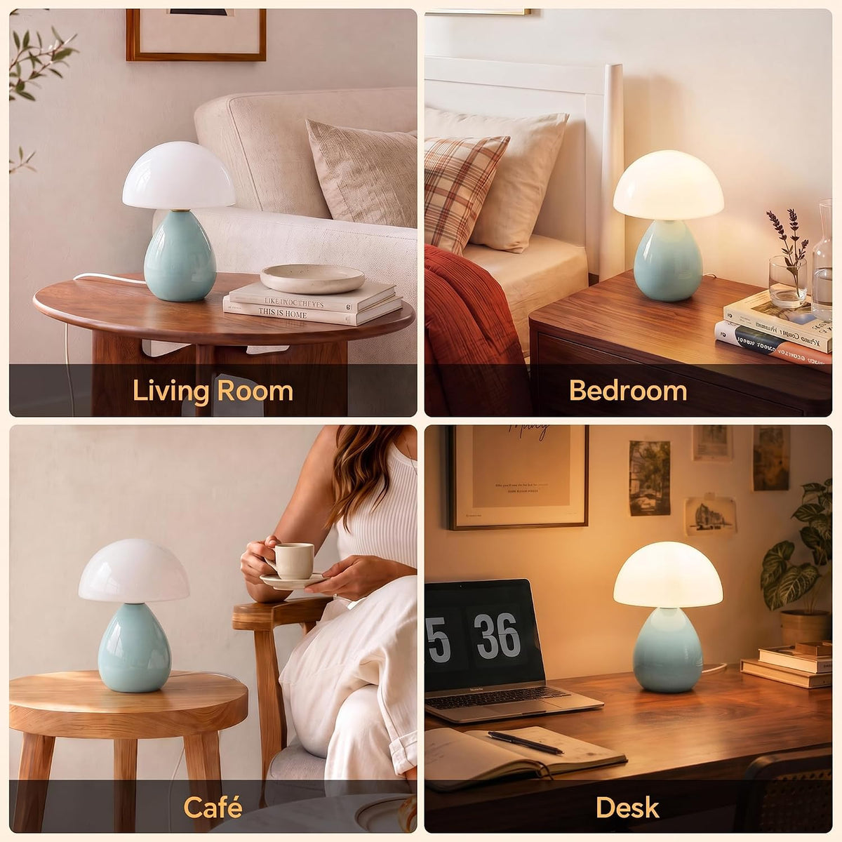 Dawnwake Mushroom Lamp Table Lamp for Bedroom-Small Desk Table Lamps,White