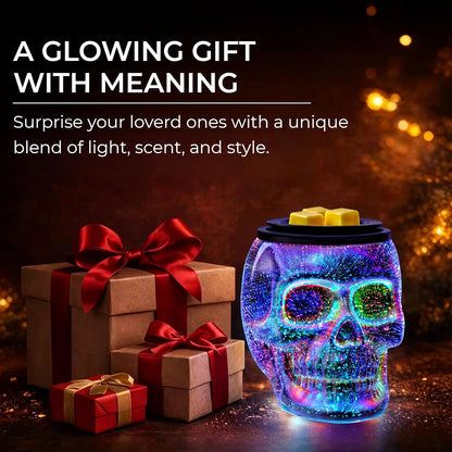 Wax Melt Warmer, Wax Warmer for Scented Wax with Light Bulb, Electric Skull Wax Burner, Halloween Fragrance Wax Melter for Home and Gifts (Rainbow Skull)